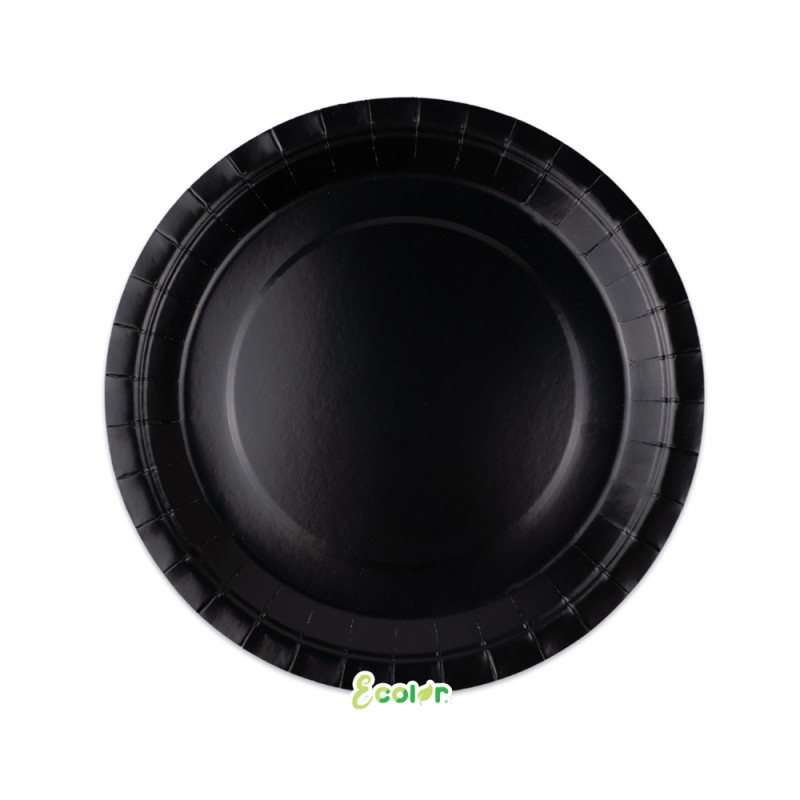25 Piatto Ø 24 cm NERO - in carta BIODEGRADABILE Ecolor addobbo decoro tavola