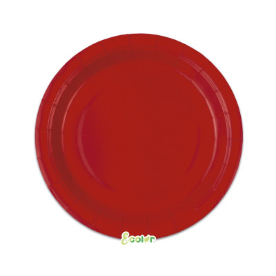 25 Piatto Ø 24 cm ROSSO INTENSO - in carta BIODEGRADABILE Ecolor addobbo decoro tavola