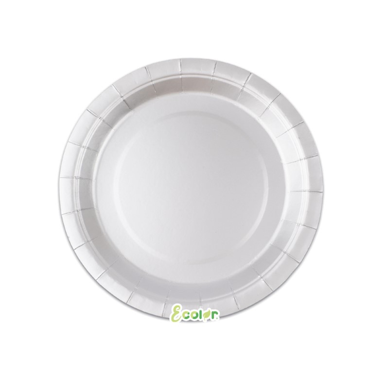 25 Piatto Ø 18 cm ARGENTO MATT - in carta BIODEGRADABILE Ecolor addobbo decoro tavola