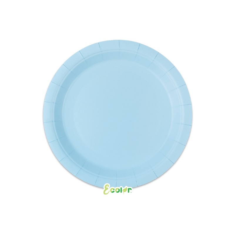 25 Piatto Ø 18 cm CELESTE - in carta BIODEGRADABILE Ecolor addobbo decoro tavola