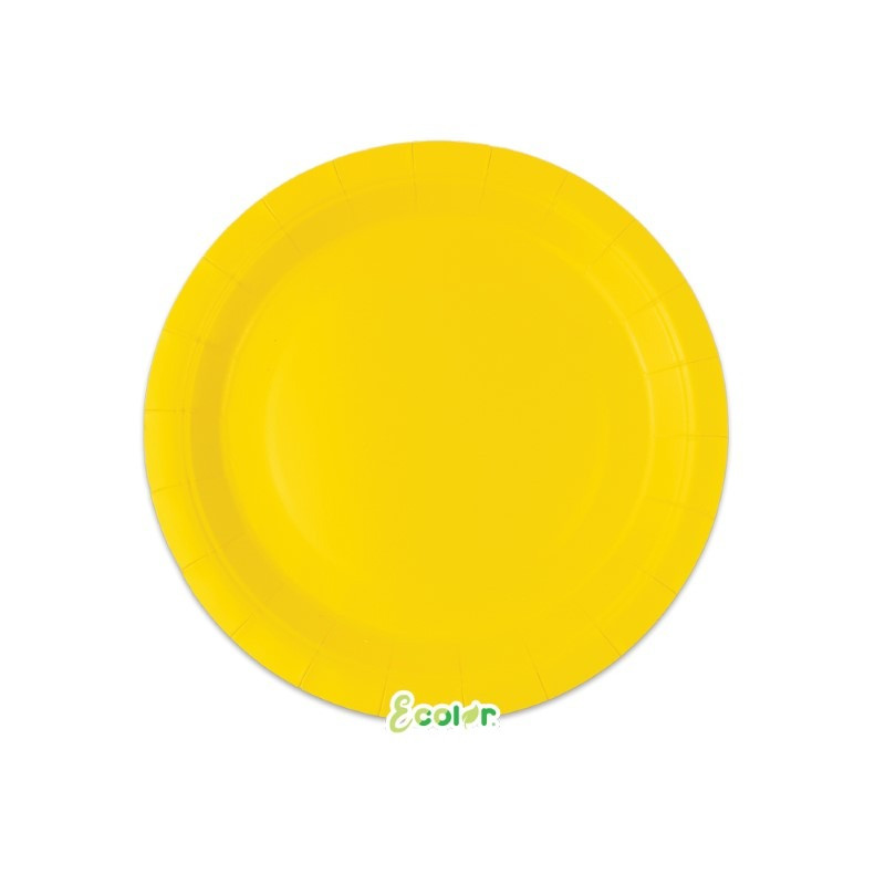 25 Piatto Ø 18 cm GIALLO - in carta BIODEGRADABILE Ecolor addobbo decoro tavola