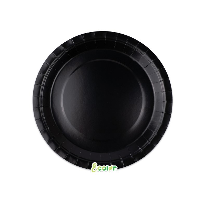 25 Piatto Ø 18 cm NERO - in carta BIODEGRADABILE Ecolor addobbo decoro tavola