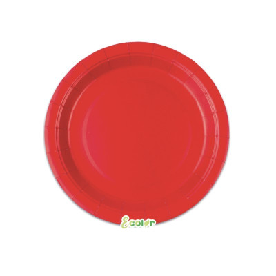 25 Piatto Ø 18 cm ROSSO INTENSO - in carta BIODEGRADABILE Ecolor addobbo decoro tavola