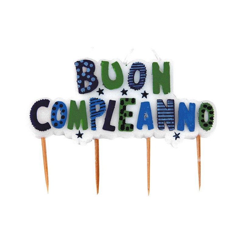 Candela picks BUON COMPLEANNO - blu verde - 9x7cm - candelina per torte e dolci