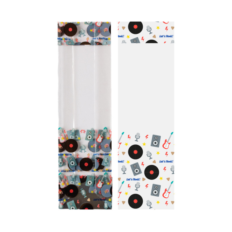 10 x BUSTINE in plastica LET'S ROCK - per alimenti con fondo rigido - 8x5xh28cm