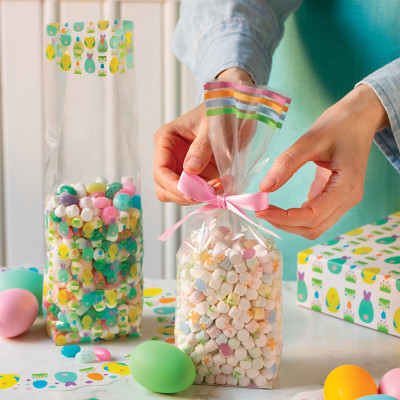 10x BUSTINE in plastica UOVA e FIORI- per alimenti con fondo rigido - 8x5xh28cm