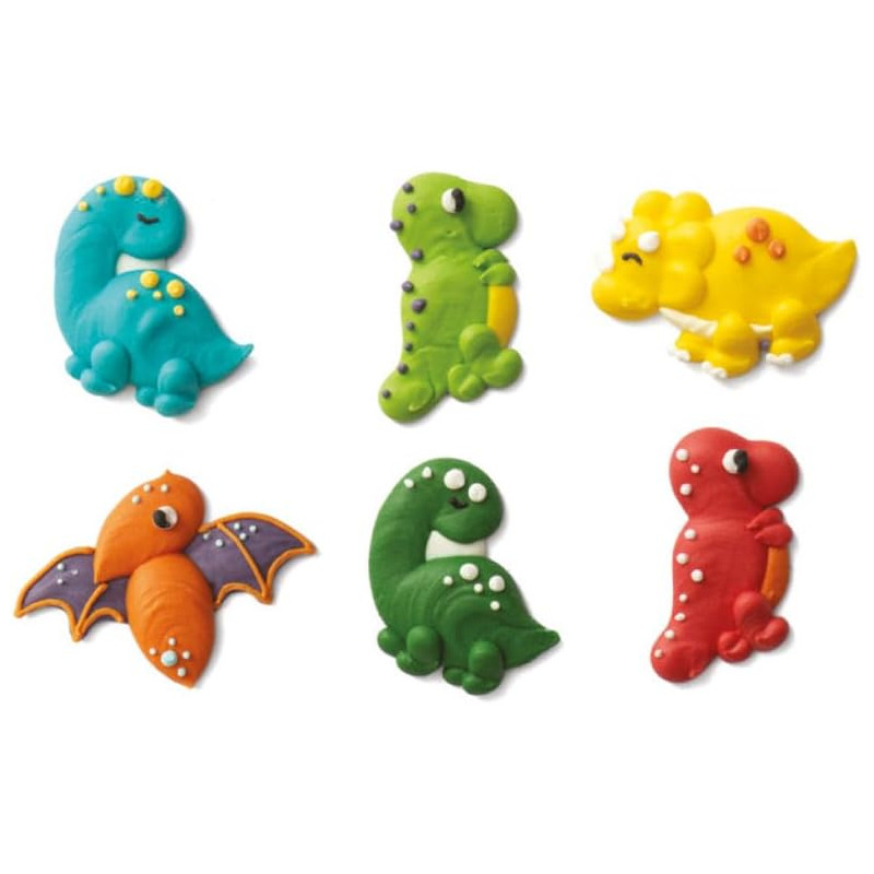 Soggetti Dinosauri - Decorazione in zucchero per Dolci - 6 pezzi ssortiti