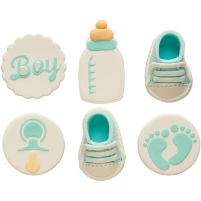 Soggetti Nascita it's a Boy Celeste - Decorazione in zucchero per Dolci - 6 pezzi ssortiti