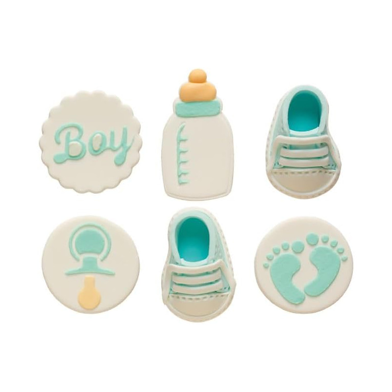 Soggetti Nascita it's a Boy Celeste - Decorazione in zucchero per Dolci - 6 pezzi ssortiti