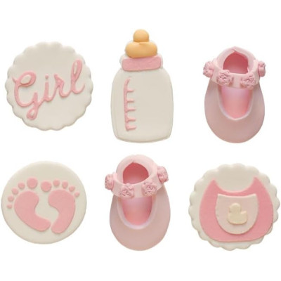 Soggetti Nascita it's a Girl Rosa - Decorazione in zucchero per Dolci - 6 pezzi ssortiti