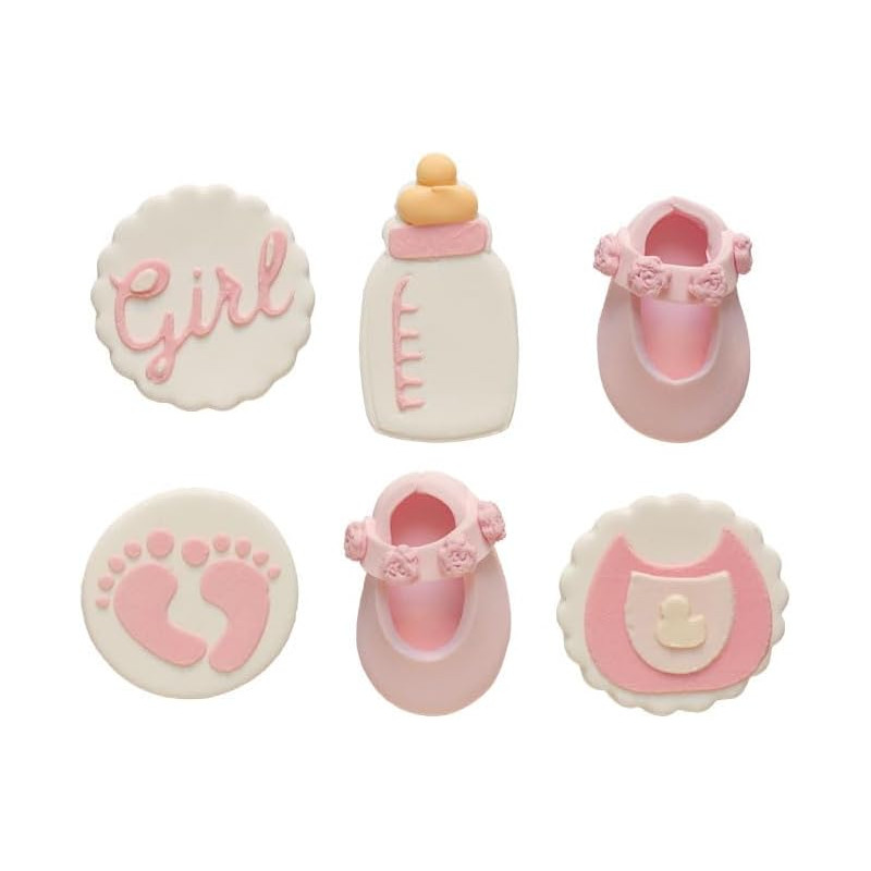 Soggetti Nascita it's a Girl Rosa - Decorazione in zucchero per Dolci - 6 pezzi ssortiti