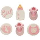 Soggetti Nascita it's a Girl Rosa - Decorazione in zucchero per Dolci - 6 pezzi ssortiti