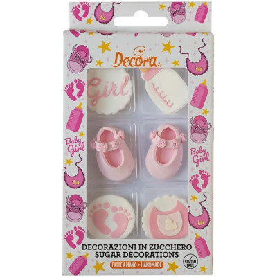 Soggetti Nascita it's a Girl Rosa - Decorazione in zucchero per Dolci - 6 pezzi ssortiti