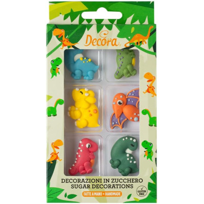Soggetti Dinosauri - Decorazione in zucchero per Dolci - 6 pezzi ssortiti