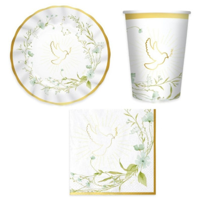 Coordinato tavola CONFIRMATION 1° Comunione, Confessione Pasqua Colomba  piatti bicchieri tovaglioli