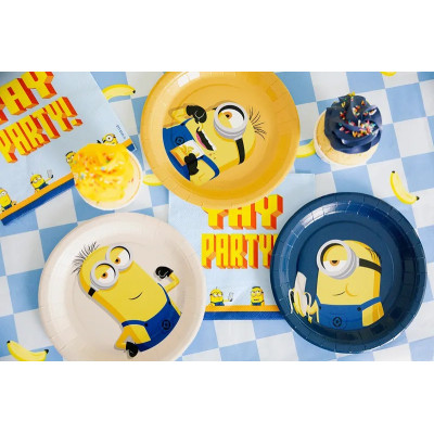 45pz -Coordinato tavola festa MINIONS - piatti, bicchieri, tovaglioli, tovaglia - 12 ospiti