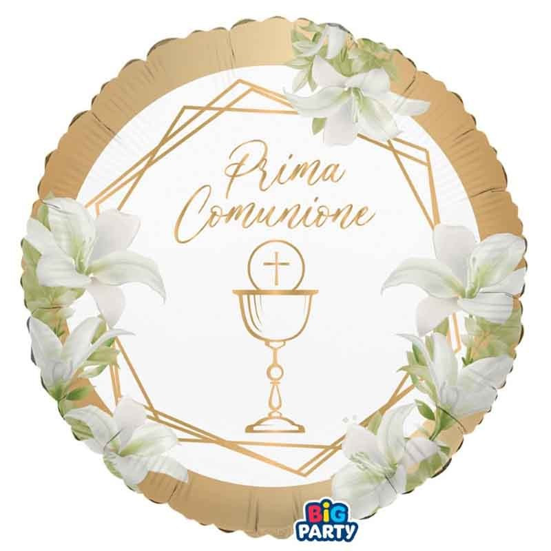 Pallone PRIMA COMUNIONE Bianco e oro con gogli bianchi - PALLONCINO 45cm
