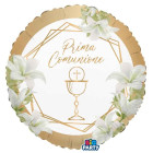 Pallone PRIMA COMUNIONE Bianco e oro con gogli bianchi - PALLONCINO 45cm