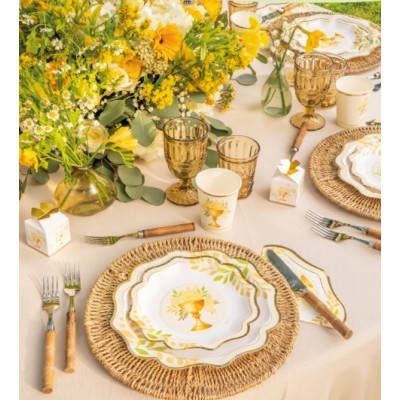 Coordinato feste tavola PRIMA COMUNIONE HOLY calice piatti bicchieri tovaglioli