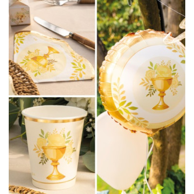 Coordinato feste tavola PRIMA COMUNIONE HOLY calice piatti bicchieri tovaglioli