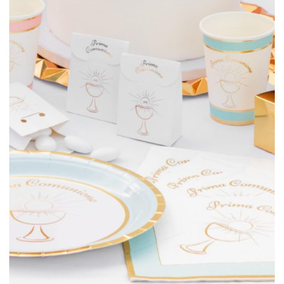Coordinato feste tavola PRIMA COMUNIONE Azzurro piatti bicchieri tovaglioli