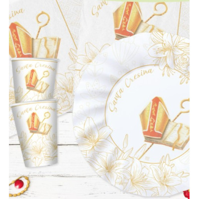 Coordinato feste tavola SANTA CRESIMA Bianco e crema piatti bicchieri tovaglioli