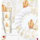 Coordinato feste tavola SANTA CRESIMA Bianco e crema piatti bicchieri tovaglioli