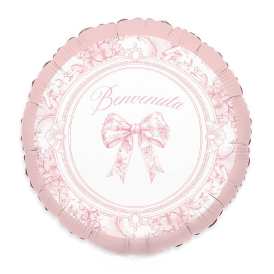 Pallone BENVENUTA ROSA - Nascita Bimba - stampa fiocco vintage - 45cm
