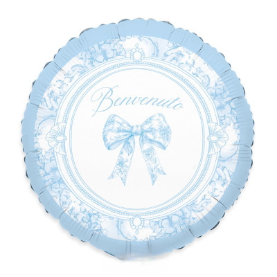 Pallone BENVENUTO CELESTE - Nascita Bimbo - stampa fiocco vintage - 45cm
