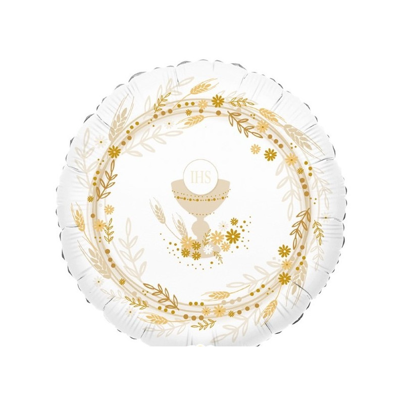 Pallone PRIMA COMUNIONE Bianco e crema calice e spighe - PALLONCINO 45cm - gonfiabile ad elio