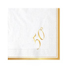 16 Tovaglioli in carta 50° anni - bianco oro lucido - 25x25cm - Tovagliolini da dessert