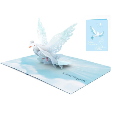 Biglietto d'auguri augurale PRIMA COMUNIONE lui con colomba - Origamo 3D