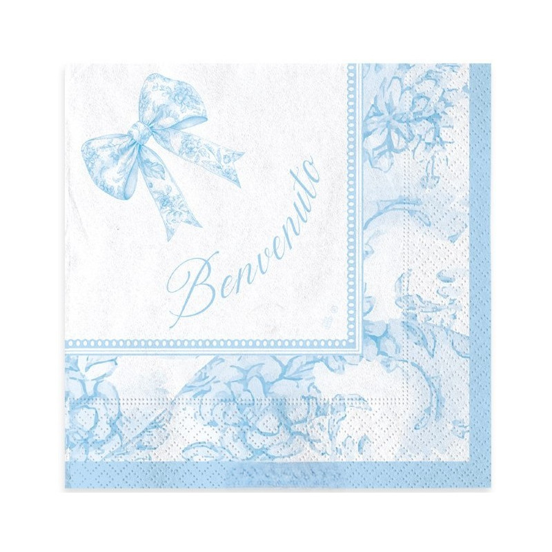 16 Tovaglioli in carta BENVENUTO - celeste - 25x25cm - Tovagliolini da dessert