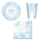 Coordinato tavola BENVENUTO celeste bambino bimbo piatti bicchieri tovaglioli