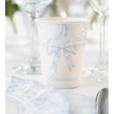 Coordinato tavola BENVENUTO celeste bambino bimbo piatti bicchieri tovaglioli