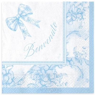 Coordinato tavola BENVENUTO celeste bambino bimbo piatti bicchieri tovaglioli