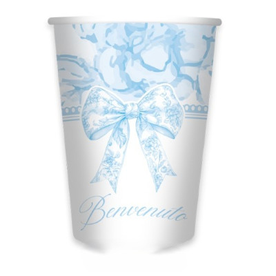 Coordinato tavola BENVENUTO celeste bambino bimbo piatti bicchieri tovaglioli