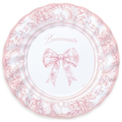 Coordinato tavola BENVENUTA rosa bambina bimba piatti bicchieri tovaglioli