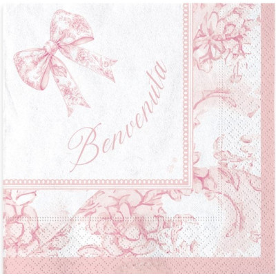 Coordinato tavola BENVENUTA rosa bambina bimba piatti bicchieri tovaglioli