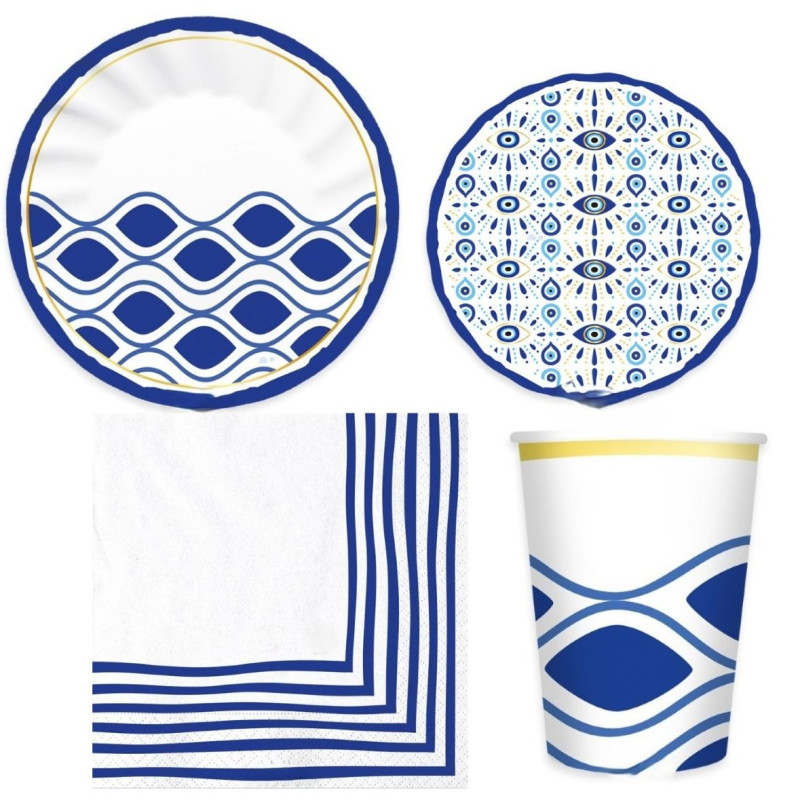 Coordinato festa Estate Mare Santorini piatti bicchieri tovaglioli