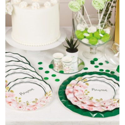 Coordinato feste tavola PROMESSA con fiori piatti bicchieri tovaglioli