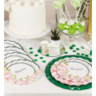 Coordinato feste tavola PROMESSA con fiori piatti bicchieri tovaglioli