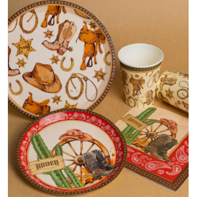 Kit coordinato tavola COWBOY Country Western - piatti bicchieri tovaglioli