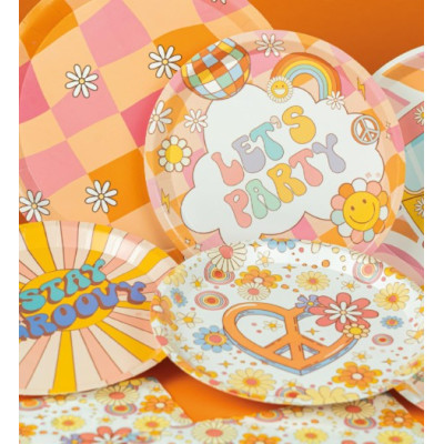 Kit coordinato tavola Groovy Party Peace & Love - piatti bicchieri tovaglioli
