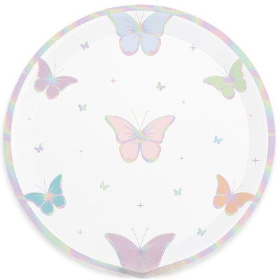 Coordinato feste tavola FARFALLE multicolor iridescente -  piatti bicchieri tovaglioli