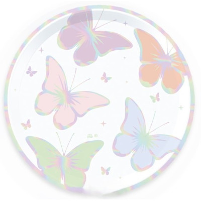 Coordinato feste tavola FARFALLE multicolor iridescente -  piatti bicchieri tovaglioli