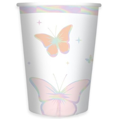 Coordinato feste tavola FARFALLE multicolor iridescente -  piatti bicchieri tovaglioli