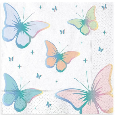 Coordinato feste tavola FARFALLE multicolor iridescente -  piatti bicchieri tovaglioli