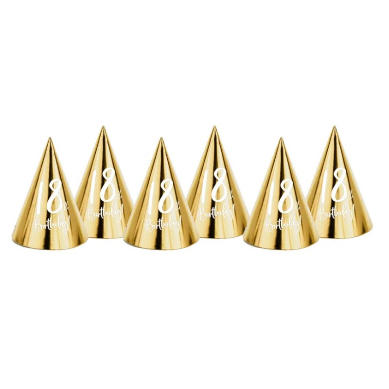 6 CAPPELLINI compleanno 18 anni  in carta 18 th Birthday ORO lucido e bianco