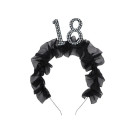 Cerchietto Frontino 18 Anni con volant in tessuto nero e numero 18 decorato con perle